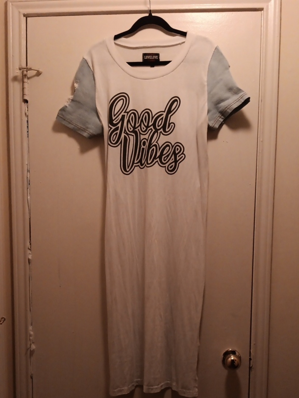Good Vibes Long White Tee  with High Side Slits